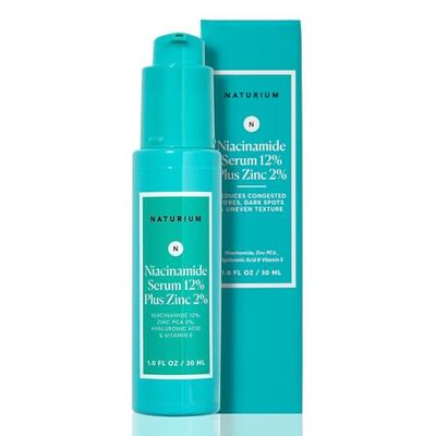 Naturium Niacinamide Face Serum 12% Plus Zinc 2%, Anti-Aging, Pore Minimizer &amp; Dark Spot Corrector with Hyaluronic Acid &amp; Vitamin E, Vegan &amp; Cruelty-Free, 1 oz