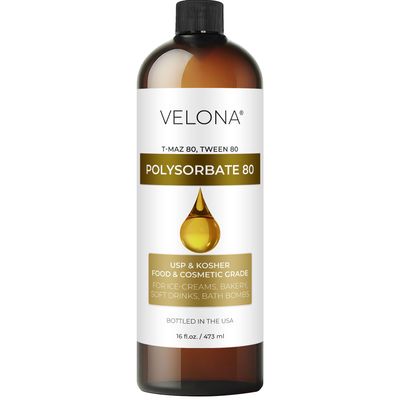 Polysorbate 80 by Velona - 16 Fl Oz | Solubilizer, Food &amp; Cosmetic Grade | All Natural for Cooking, Skin Care and Bath Bombs, Sprays, Foam Maker | Use Today - Enjoy Results
