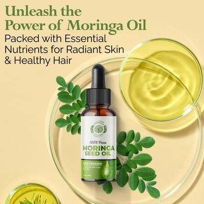 Moringa Seed Oil - 100% Pure, Cold-Pressed & Virgin, Unrefined Non-GMO Vegan Oil, Ultra-Hydrating Moisturizer for Dry Skin, Damaged Hair & Body, Anti-Aging, Ideal Carrier Oil