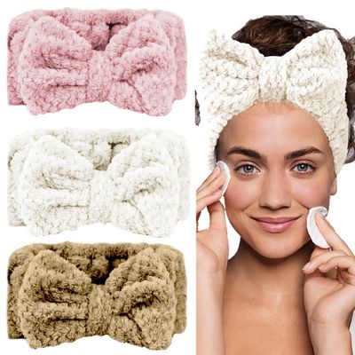 LAPOHI 3 Pack Microfiber Bowtie Headbands for Washing Face, Facial Headbands Makeup Headband Spa Headband Skincare Headband Towel Headband for Women and Girls