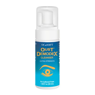 OCuSOFT Oust Demodex Foam Cleanser - Extra Strength - Foaming Cleanser for Eyelids &amp; Eyelashes with Tea Tree Oil - Eyelid Cleanser to Remove Oil, Debris &amp; Pollen - 1.68 fl oz