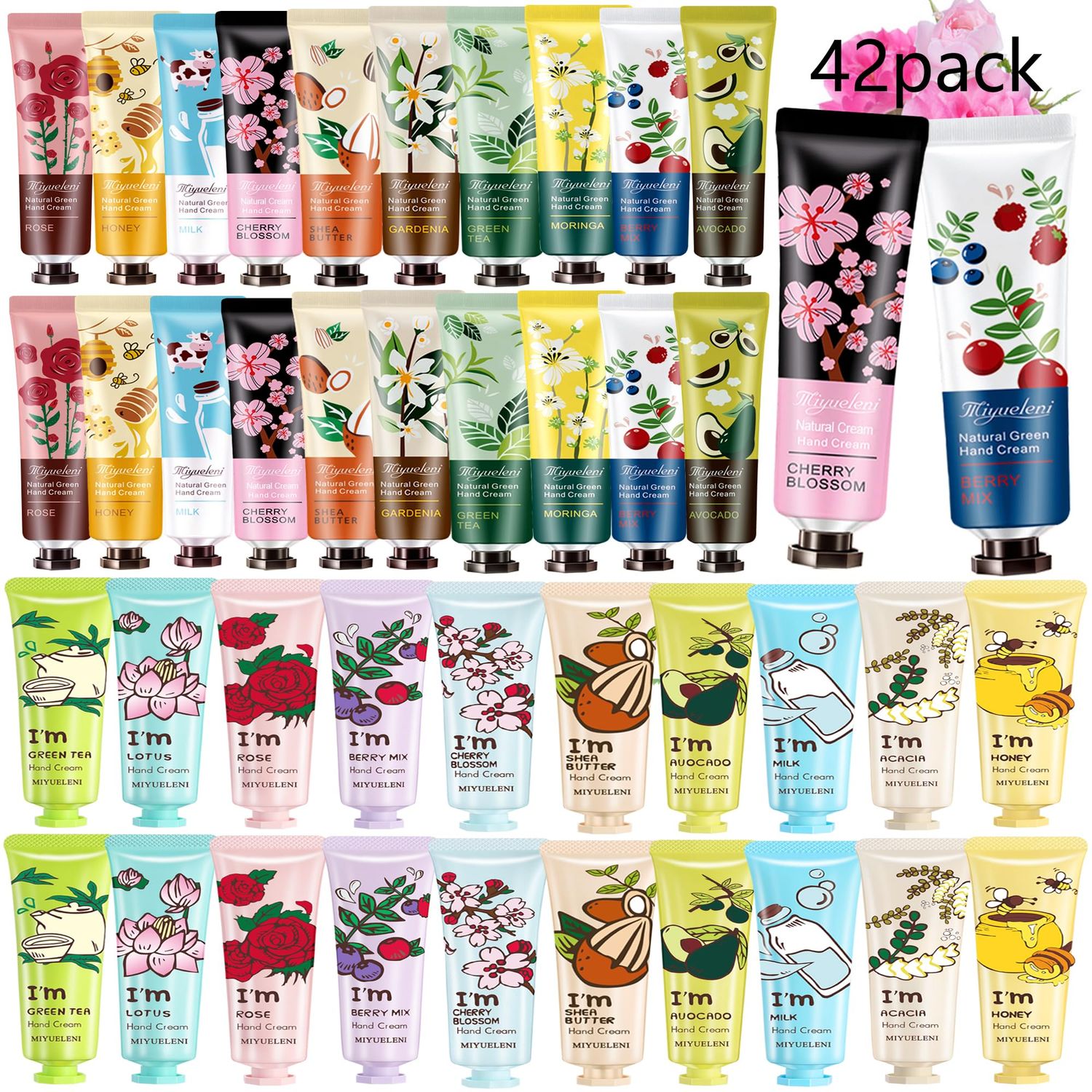 Qneiaym 42 Pack Hand Cream for Dry Cracked Hands,Mini Hand Lotion Travel Size Bulk,Moisturizing Hand Care Cream Gift Set for Women,with Shea Butter Natural Aloe Vitamin E + Lasting Protection
