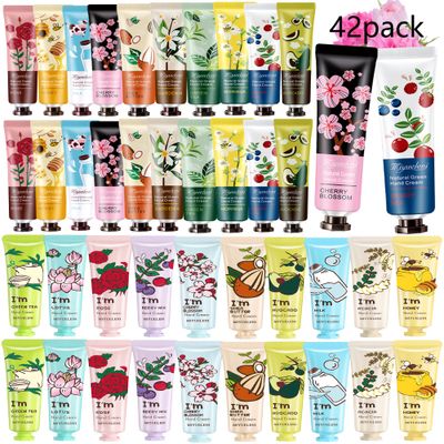 Qneiaym 42 Pack Hand Cream for Dry Cracked Hands,Mini Hand Lotion Travel Size Bulk,Moisturizing Hand Care Cream Gift Set for Women,with Shea Butter Natural Aloe Vitamin E + Lasting Protection