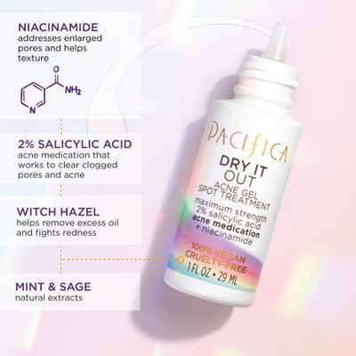 Pacifica Acne Spot Treatment Gel - Dry It Out Pimple Cream - Face Acne Cream -w/ 2% Salicylic Acid BHA &amp; Niacinamide for Teens &amp; Adults Vegan Clean Beauty Dermatologist Tested