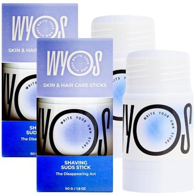 WYOS Shaving Cream Sticks 2 Pack, Travel Size, Vegan, Cruelty Free, Clean Label, Sulfate Free, Paraben Free, Leak Free, No Mess, Hydrating Smooth Lather, Sensitive Skin Close Shave For Women and Men