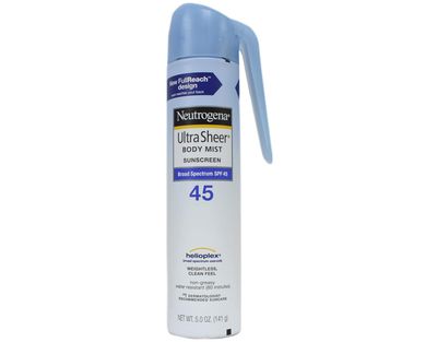 Neutrogena Ultra Sheer Body Mist Sunscreen Spray Broad Spectrum SPF 45 Lightweight NonGreasy Water Resistant OilFree NonComedogenic UVAUVB Sunscreen Mist 5 oz, (Pack of 3)