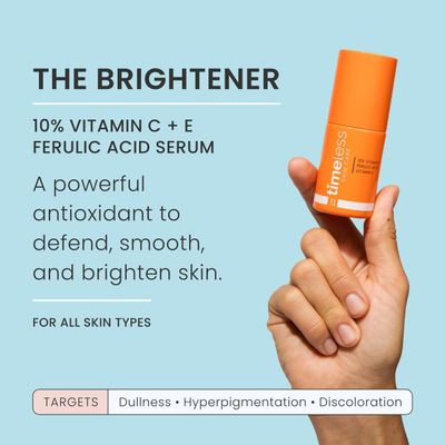 Timeless Skin Care Vitamin C Serum with Vitamin E &amp; Ferulic Acid - 10% Vitamin C Brightening Serum - Face Serum for Oily &amp; Dry Skin - Fragrance-Free Serum for Skin Care - 1 oz