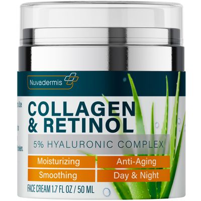 NUVADERMIS Collagen &amp; Retinol Face Moisturizer - Anti Aging &amp; Anti Wrinkle - Sensitive Skin Safe - Daily Hydrating Skin Care for Women &amp; Men - 1.7 Oz Collagen Moisturizer for Face Sensitive Skin