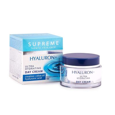 Hyaluronic Acid Day Cream with Creatine, Ultra Hydrating, Anti-Wrinkle, Paraben &amp; Mineral Oil Free, 50ml (1.66 fl.oz)