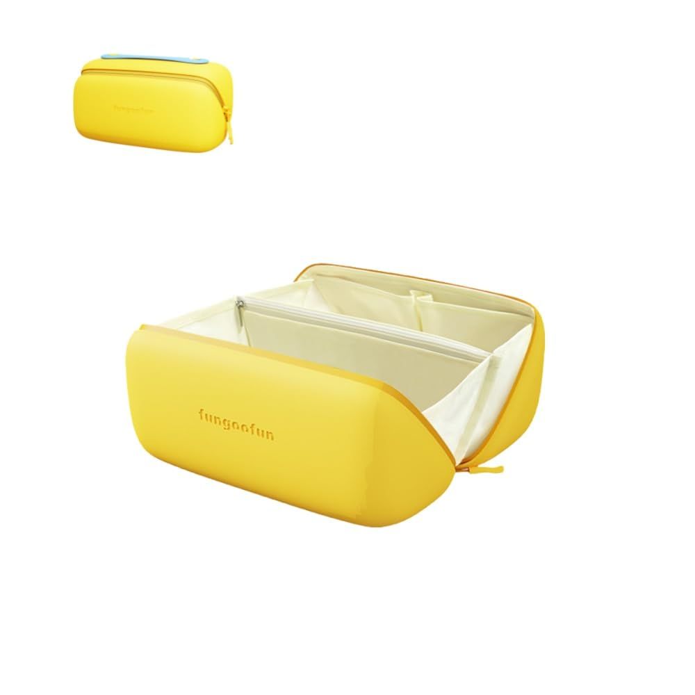 Travel Makeup Bag -EVA material, Large Capacity, Waterproof, Easy to Clean, Segregated, Perfect for Women, Girls - Essential Organizer for Makeup, Skincare, Charger &amp; Eyeliner (Yellow, S size)