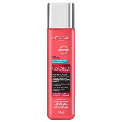 L&#39;Oreal Paris Revitalift 5% Pure Glycolic Acid Peeling Toner with Aloe Vera, Alcohol Free, Fragrance Free 6 fl oz