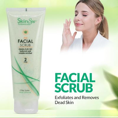SKIN SPA - Exfoliating Face Wash Scrub, Aloe Vera 8 Oz - Exfoliates and Removes Dead Skin- Made with Pumice, Infused with Hyaluronic Acid, Amino Acids, Comfrey Extract, Retinol Vitamin A, C, E