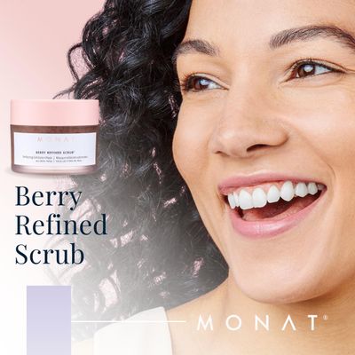 MONAT Berry Refined Scrub - Perfecting Exfoliator Mask with Skin-Brightening AHAs and Cranberry Seeds, 87ml