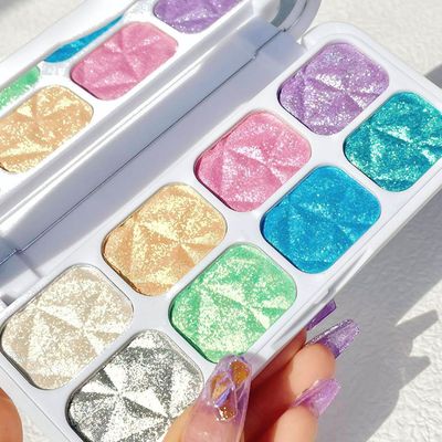 SUMEITANG 8 Colors Highlighter Makeup PaletteShimmer Glitter Multichrome Highlight Powder luminizersAll Sparkling Shades Can Be layered or Worn Individually to Enhance &amp; Brighten Your Face Features