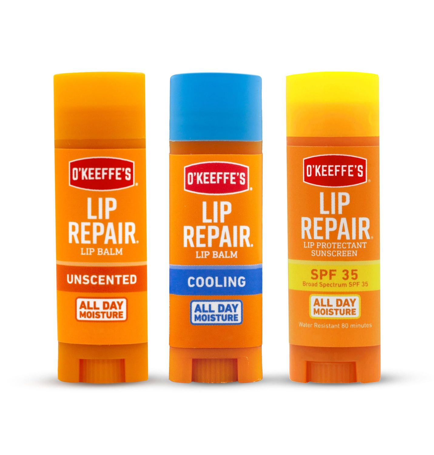 O&#39;Keeffe&#39;s Lip Repair Lip Balm for Dry, Cracked Lips, Stick, (Pack of 3: 1 Cooling + 1 Unscented + 1 SPF)