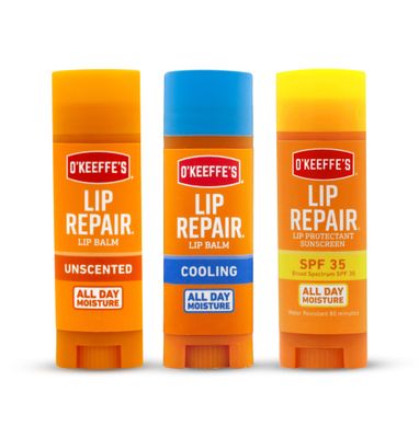 O&#39;Keeffe&#39;s Lip Repair Lip Balm for Dry, Cracked Lips, Stick, (Pack of 3: 1 Cooling + 1 Unscented + 1 SPF)