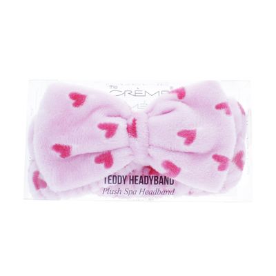 The Crme Shop Korean Skincare Beauty Facial Sweat Hair Towel, Non-slip Stretch Comfortable Wrap Band Adhesive Makeup Wash Spa Elastic - Classic Pink Teddy Headyband with Pink Hearts