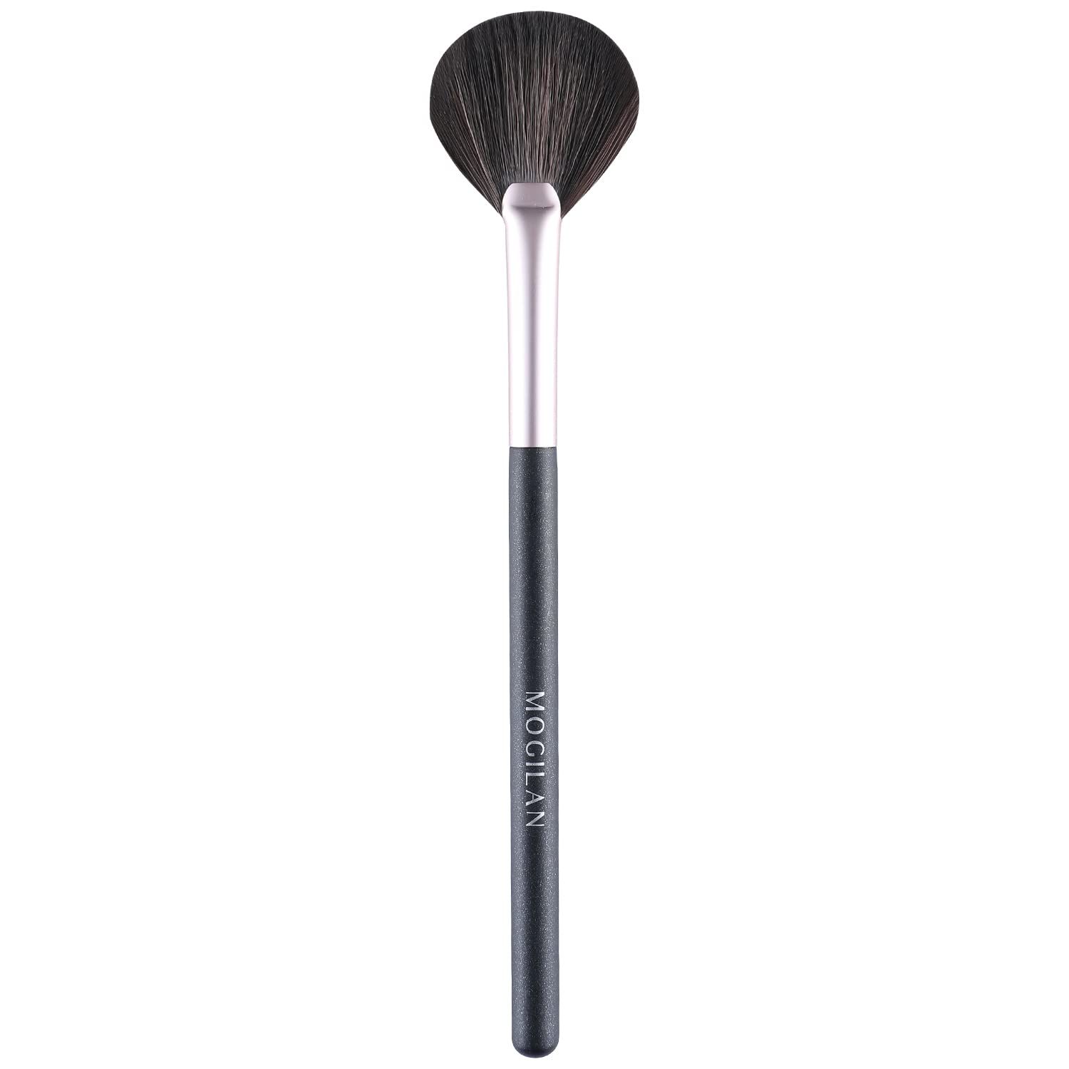 MOGILAN Fan Brush Professional Blush Brush Soft Vegan Synthetic Makeup Brush for Face Highlighting,Buffing and Blending with Powder Cream Cosmetics Blusher Highlighter Applicator Eyeshadow Brush