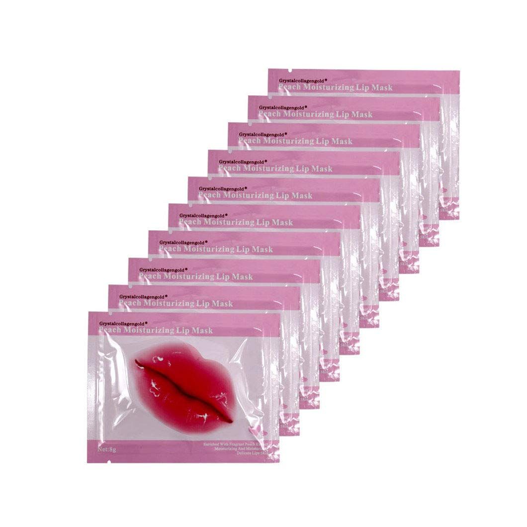Ruzzut 30 PCS Pink Crystal Collagen Hydrogel Lip Mask Set, Moisturizing and Hydrating Lip Plumper Gel Pads for Dry Lips, Make Your Lip Attractive and Sexy (Peach Scent)