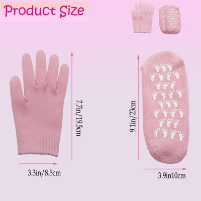 Moisturizing Gloves and Socks, Gel Spa Moisturizing Therapy Sock  Glove, Overnight Gloves for Dry Hands, Repair and Soften Aging, Hand and Feet Care for Chapped and Dry Skin (Pink)