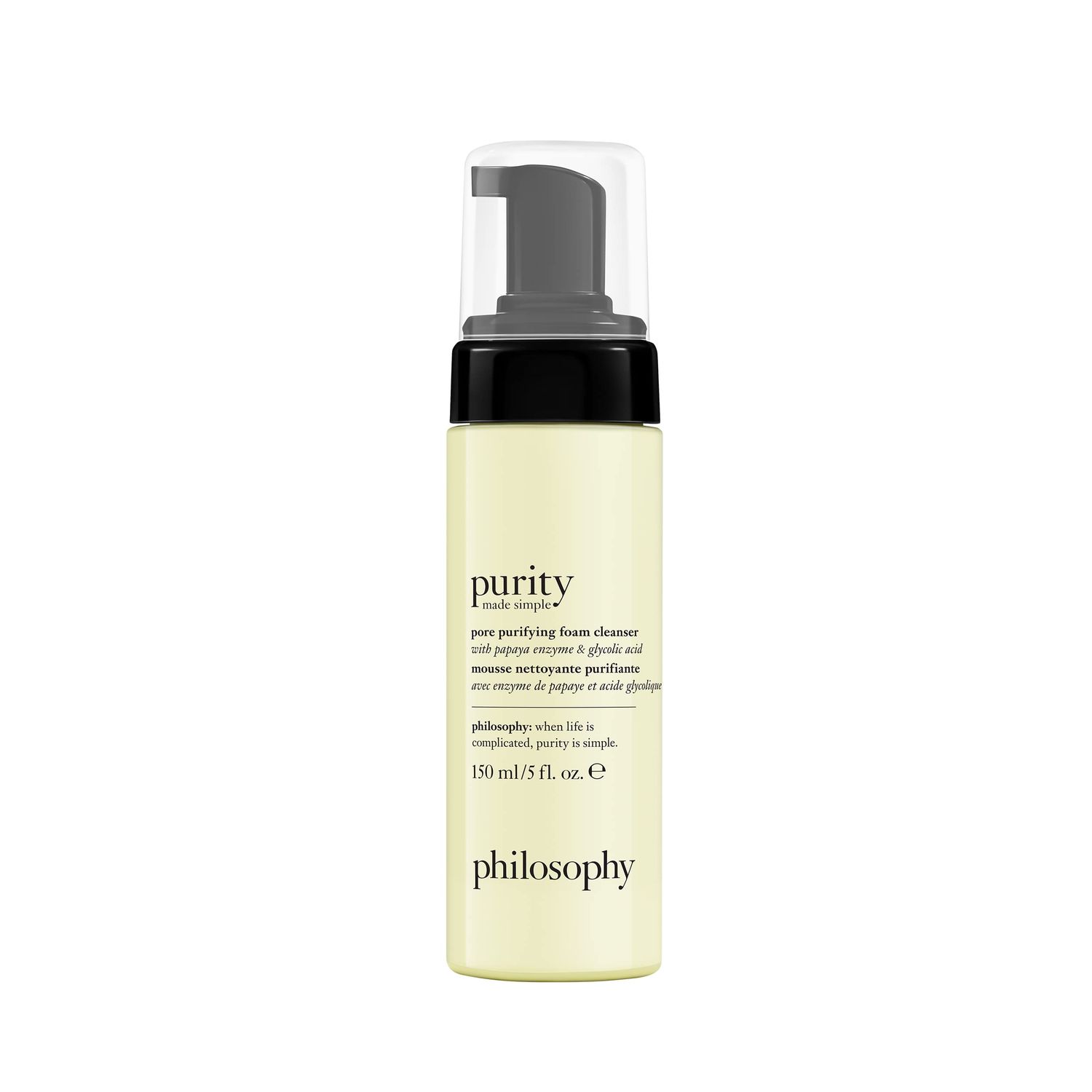 philosophy purity made simple pore purifying foam facial cleanser - with papaya enzyme &amp; glycolic acid - foaming face wash - removes dirt and impurities from pores - 5 fl oz