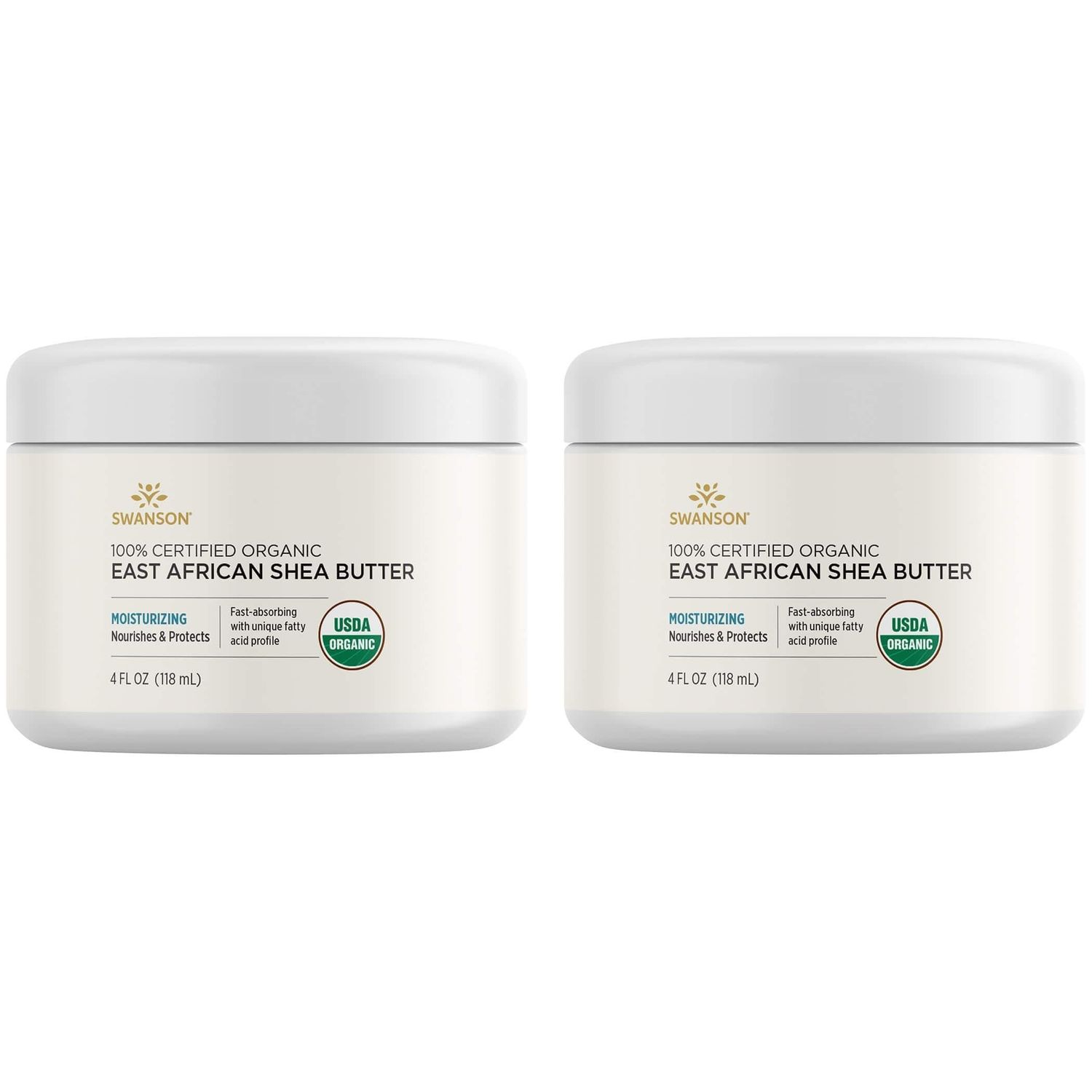 Swanson 100% Certified Organic East African Shea Butter 4 fl Ounce (118 ml) Solid Oil (2 Pack)