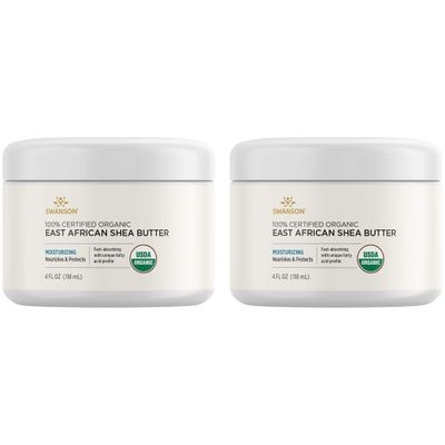 Swanson 100% Certified Organic East African Shea Butter 4 fl Ounce (118 ml) Solid Oil (2 Pack)
