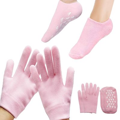 Moisturizing Gloves and Socks, Gel Spa Moisturizing Therapy Sock  Glove, Overnight Gloves for Dry Hands, Repair and Soften Aging, Hand and Feet Care for Chapped and Dry Skin (Pink)