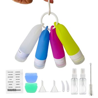 LILLETIE 17 Pack Travel Bottles Set with Hook - TSA Approved Leak Proof Silicone Containers Refillable Squeezable Bottles 3oz For Toiletries, Sampoo, Conditioner &amp; Skincare with Labels