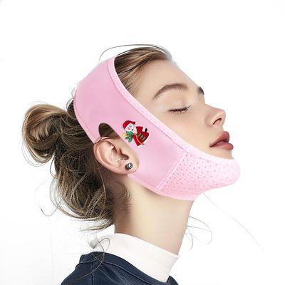 Yuibthr Chin Strap for Sleeping, V Line Lifting Mask, Reusable Face Strap, Jaw Exerciser (Pink-Santa-E)