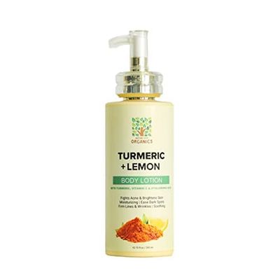 Motor City Organics&#39; Turmeric Lemon Body Lotion - Natural Brightening &amp; Firming Lotion. No Stain &amp; Clean Scent. For All Skin Types | Made with Turmeric, Vitamin C and Hyaluronic Acid - 10.15 Oz Bottle