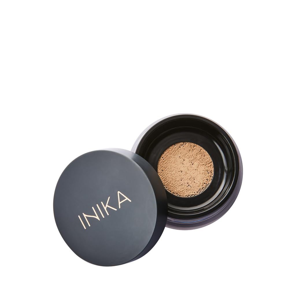 INIKA Organic Mineral Powder Foundation with SPF 25 - Vegan Makeup, Natural Looking, Buildable Coverage, Flawless Radiance &amp; Glow, Blemish Coverage, Cruelty Free, Sustainable Packaging, Patience, 8g