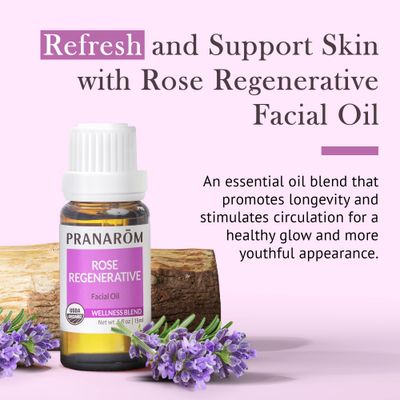 Pranarom - Rose Regenerative Facial Essential Oil Blend (5ml) - Lavender, Rosehip Seed, Frankincense, and Lemon - 100% Pure Essential Oil for Skincare | USDA and ECOCERT Certified Organic