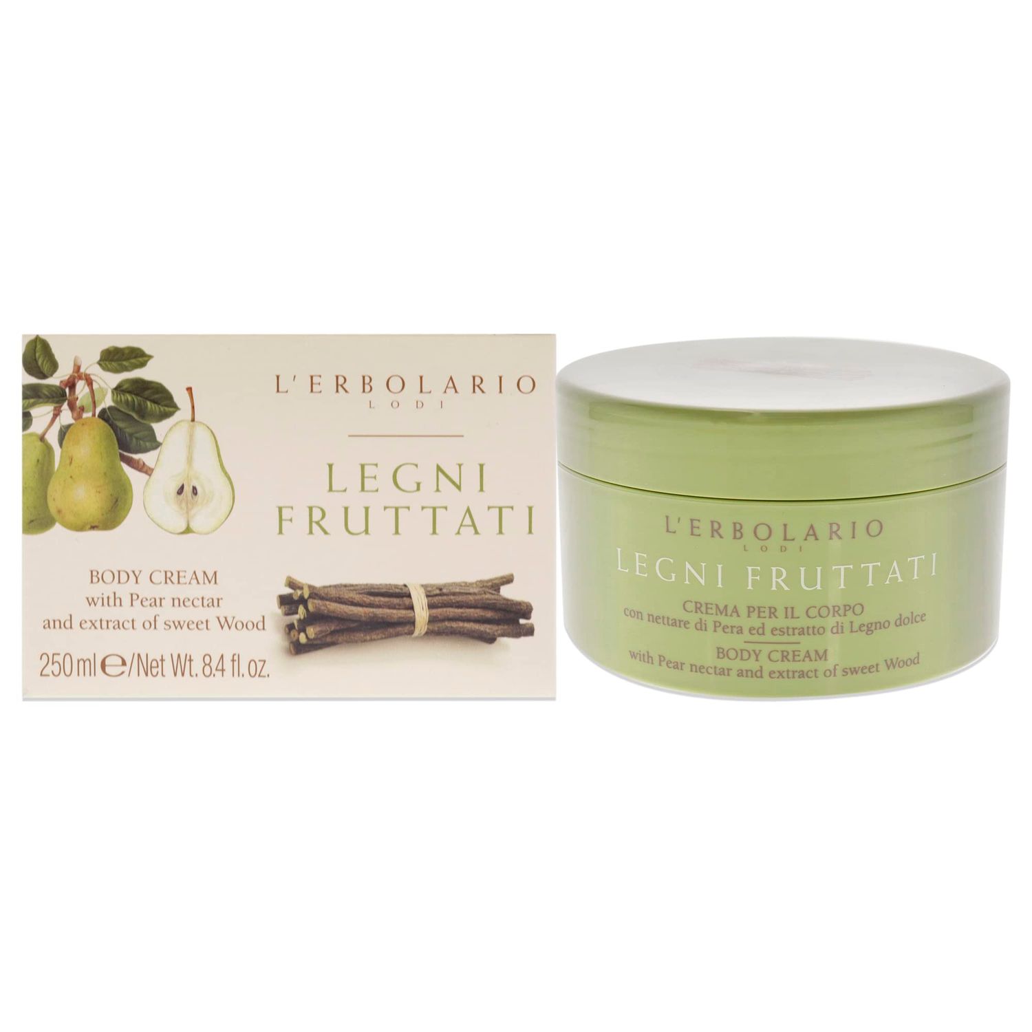 LErbolario Fruits and Woods Body Cream - Dry Skin Body Cream - Pear Nectarine and Licorice Root Extracts - Rich in Skin-Toning Vitamin E - 8.4 oz