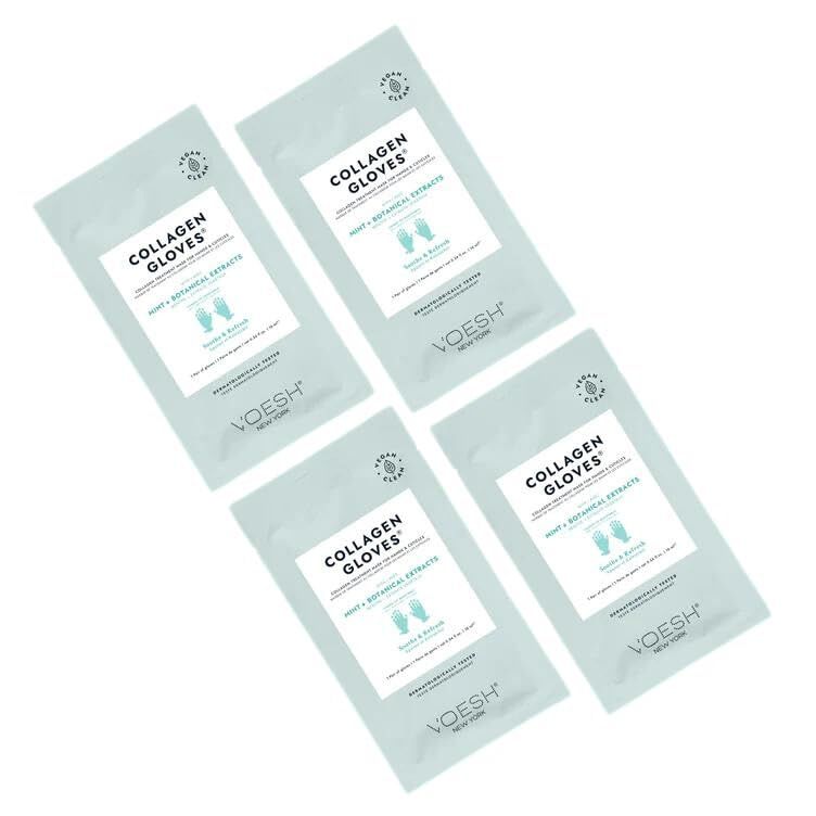 VOESH Collagen Gloves, Vegan Hand Masks, Peppermint 4 Pack, Moisturizing Hand Mask, Lotion Gloves, Hydrating Gloves, Hand Care, Spa Manicure Gloves, Dry Hand Treatment