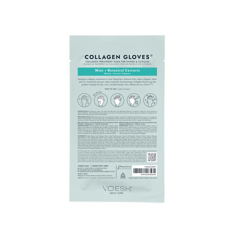 VOESH Collagen Gloves, Vegan Hand Masks, Peppermint 4 Pack, Moisturizing Hand Mask, Lotion Gloves, Hydrating Gloves, Hand Care, Spa Manicure Gloves, Dry Hand Treatment