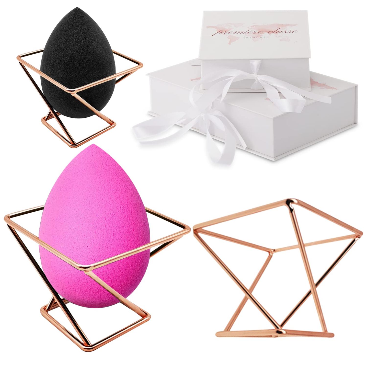 Premire Classe Skincare - Beauty Sponge Holder - Rose Gold Foundation Beauty Blender Holder - Makeup Brush Organizer Rack Case - Vanity Storage - Display Make Up Puff Sponge Drying Stand (Pack of 1)
