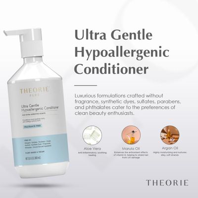 Theorie Pure Collection Hypoallergenic Conditioner-Plant &amp; Vegan - Conditions, Soothe Itchy &amp; Allergy Prone Skin - Fragrance-Free - Ultra Sensitive Scalp, Pump Bottle - 400mL - Pack of 1