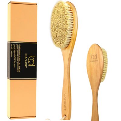 ICANdOIT Very Stiff Dry Brushing Body Brush for Men&amp;Women, Long Handle Dry Skin Brush for Cellulite and Lymphatic Drainage with Natural Agave Cactus Tampico Fiber Bristles