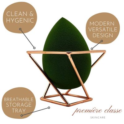 Premire Classe Skincare - Beauty Sponge Holder - Rose Gold Foundation Beauty Blender Holder - Makeup Brush Organizer Rack Case - Vanity Storage - Display Make Up Puff Sponge Drying Stand (Pack of 1)