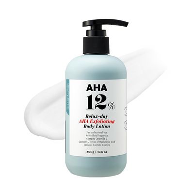 VILLAGE11FACTORY AHA 12% Body Lotion Korean Body Cream Exfoliating &amp; Rejuvenating Formula with Glycolic Acid and Hyaluronic Acid Unscented (10.6 Oz)