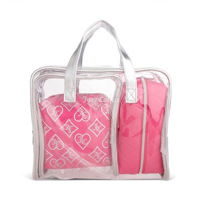 Juicy Couture Women&#39;s Cosmetics Bag - Travel Makeup and Toiletries Train Case Nested Bag Set, Pink
