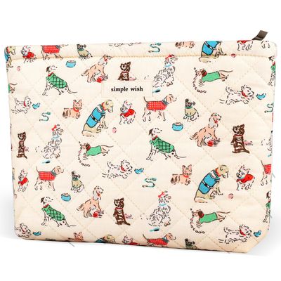 URSKYTOUS Cotton Quilted Makeup Bag for Women Girls Funny Dog Lover Cosmetic Bag Cute Animal Zipper Cloth Makeup Pouch for Purse Trendy Vintage Makeup Bag Travel Skincare Toiletry Bag Organizer