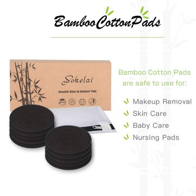 Reusable Makeup Remover Pads Black Washable - 10 Pack Organic Cotton Rounds for Face Eye with Laundry Bag, Facial Cleansing Cloth Towel, Make-Up Removal Wipes for All Skin Types