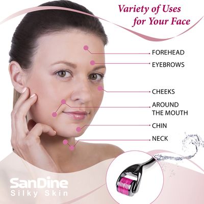 Microneedle Skin Roller - 540 Micro Needle Skin Care System - Ideal to Keep Your Skin Young and Radiant - Titanium for Silky Smooth and Beautiful Skin - Includes FREE E-Book - By Sandine (0.25mm)