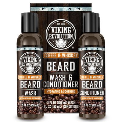 Viking Revolution Beard Wash and Beard Conditioner for Men with Argan Oil and Jojoba Oil- Beard Softener and Strengthener Beard Care Beard Shampoo and Conditioner with Ginseng Root(5oz,Coffee Whiskey)