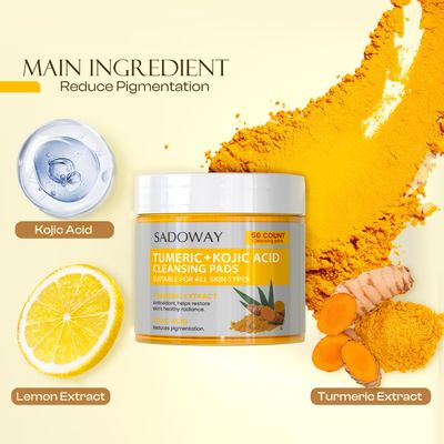 Turmeric Kojic Acid Cleansing Pads: 50PCS Turmeric Kojic Acid Pads Cleansing and Exfoliation Helps for Balance Skin Oil