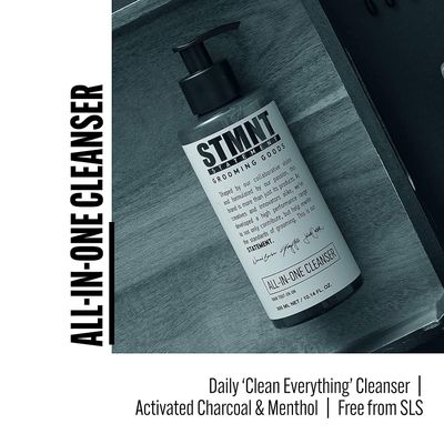 STMNT Grooming Goods All-In-One Daily Cleanser, 10.1 oz | SLS/SLES Sulfates Free | Extra Caring Formula w/ Activated Charcoal &amp; Menthol