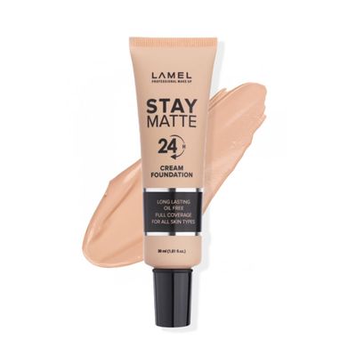 LAMEL Foundation Stay Matte - Full Coverage Foundation - Long-Lasting &amp; Waterpoof - Dewy &amp; Flawless Finish - For All Skin Type - Organic &amp; Oil-Free - Anti-Aging Formula, 404-1.01 fl.oz (Toffee)