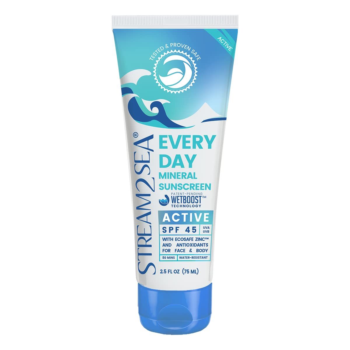 SPF 45 Every Day Active Mineral Sunscreen | 2.5 Fl Oz Biodegradable &amp; Reef Safe Sunscreen for Face &amp; Body | Non-Greasy, Lightweight &amp; Sheer Mineral Protection Against UVA &amp; UVB by Stream2Sea